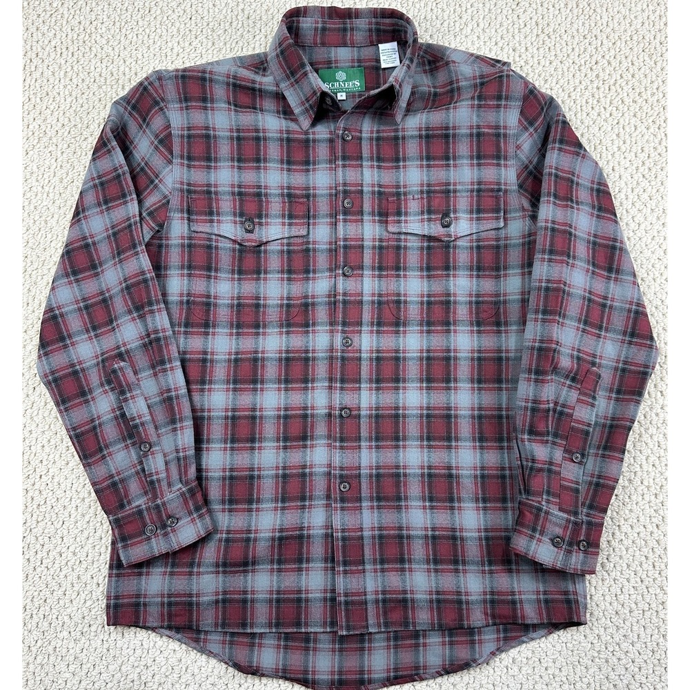 Schnees Flannel Shirt Mens M Red Gray Plaid Western Outdoor Shacket Bozeman MT